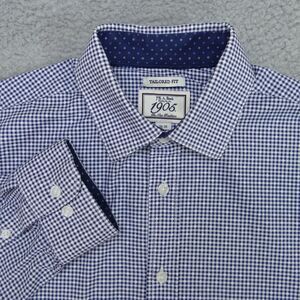 Jos A Bank Button Up Shirt Mens 16-35 Tailored Fit Blue Stretch Geometric